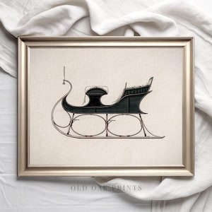 Christmas Sleigh Digital Print | Green Sleigh Vintage Painting | Antique Sleigh Print | Winter Wall Art | Christmas Décor | DOWNLOAD | 583
