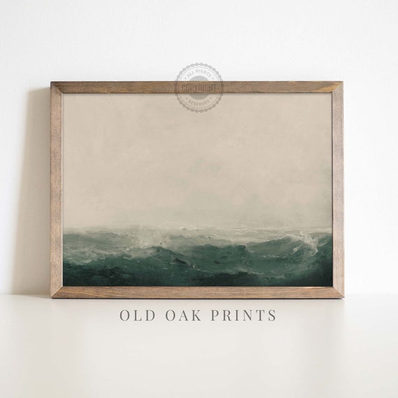 エメラルドグリーンのアンティーク海景画：ムーディな海の潮（デジタル