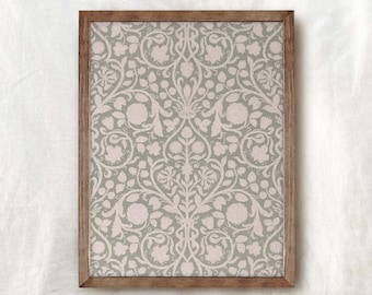 Vintage Floral Tapestry Print: Muted Green Textile Wall Art (Digital Download)