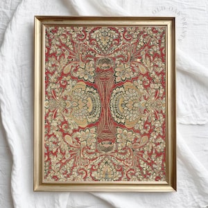 Vintage Textile Wall Art Print | Quilted Leaf Pattern Wall Decor Digital PRINTABLE | 002