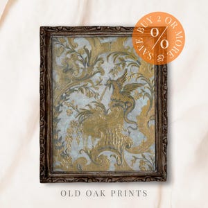 Vintage Blue & Gold Tapestry Print: Antique Textile Wall Art (Digital Download)