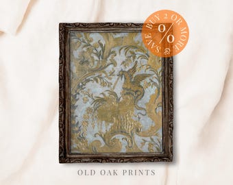 Vintage Blue & Gold Tapestry Print: Antique Textile Wall Art (Digital Download)