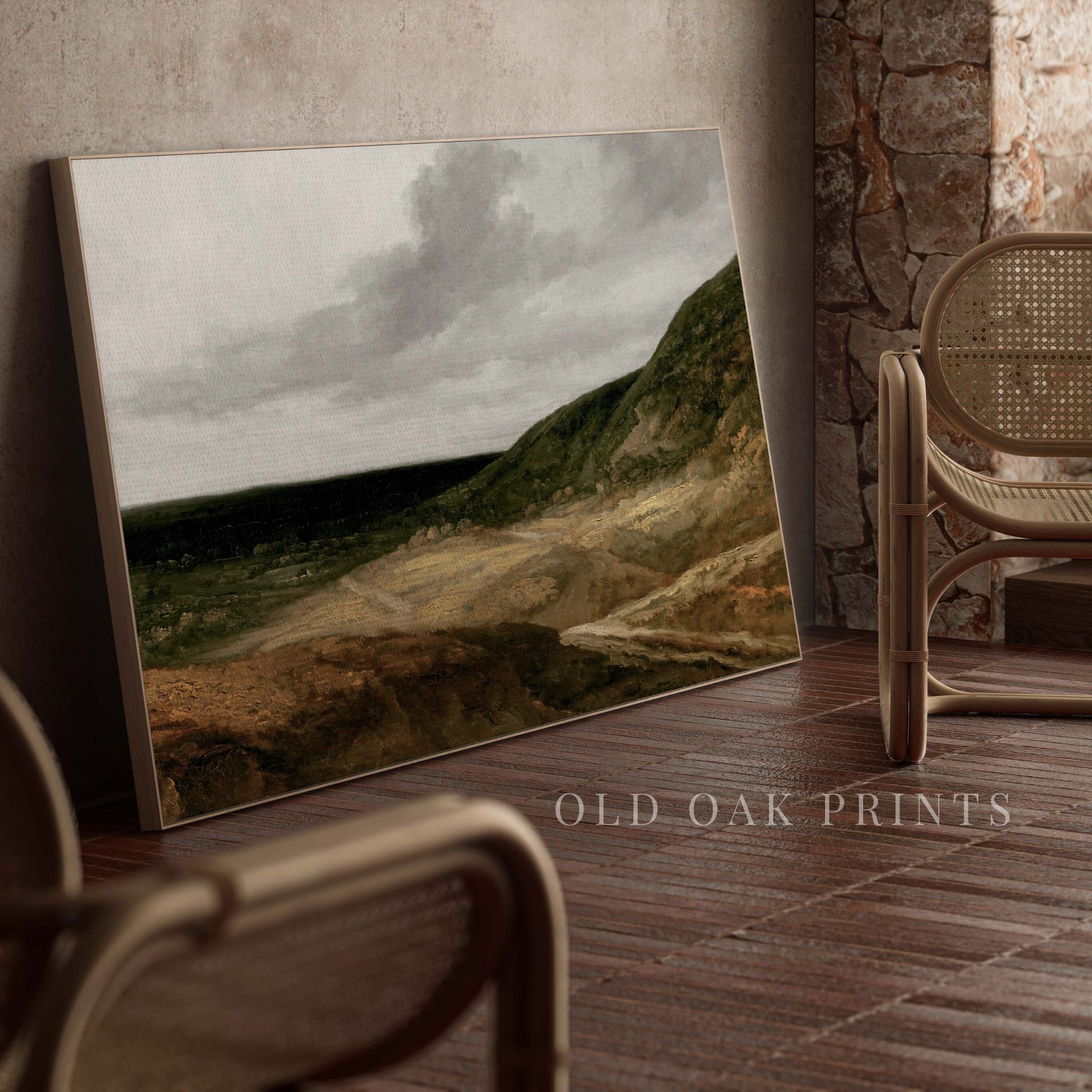 Vintage Landscape Oil Painting Print: Moody Countryside Wall Art ...