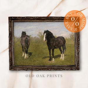 Vintage Horses Oil Painting, Remastered PRINTABLE Wall Art, Farmhouse Digital Art Print, Equestrian Wall Art Decor, Cute Horse Art | 1045