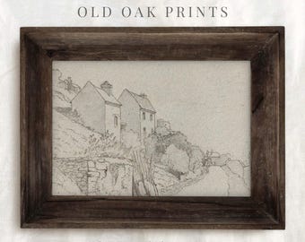 Antique Cottage Sketch | Rustic Neutral Landscape Etching | Antique Drawing Art PRINTABLE | 189