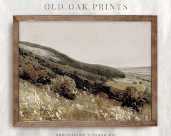 Rustic Landscape Print: Tonal Green Farmhouse Wall Art (Digital Download)
