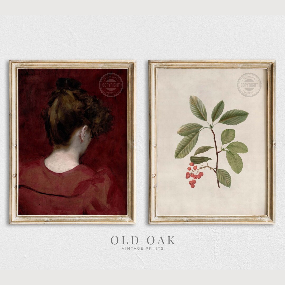 Antique Rouge Romantic Print Set | Vintage Portrait & Botanical Art ...