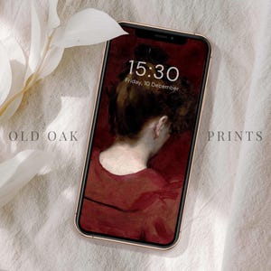 Red iPhone Wallpaper | Portrait Painting Dark Red Aesthetic Phone Background | iPhone Moody Fall Digital DOWNLOAD | P009