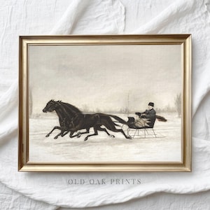Vintage Winter Sleigh Ride Wall Art | Country Christmas Holiday Decor | Neutral PRINTABLE Digital Downloadable | 703