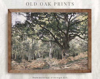 Vintage Oak Tree Landscape Painting: Remastered Forest Print (Digital Download)