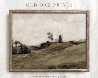 Muted Green Landscape Painting | PRINTABLE Farmhouse Bedroom Wall Art | Antique Landscape Print | 912