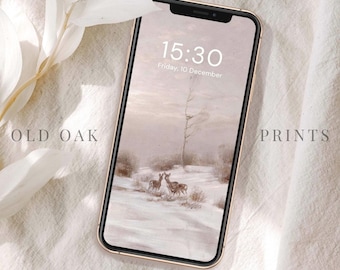 Winter Landscape Phone Wallpaper | Christmas Snow iPhone Wallpaper | Vintage Christmas Aesthetic Digital DOWNLOAD iPhone Background | P021
