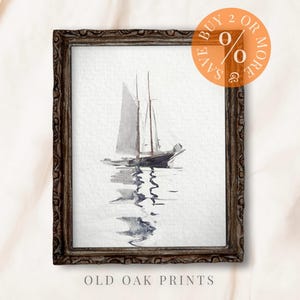 Vintage Muted Sailboat Painting, Neutral Seascape, Nautical Wall Art, Remastered Digital Art, PRINTABLE Coastal Decor, Direct Download | 053