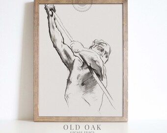 Esboço vintage de salto em altura: arte de atleta antiga (para impressão digital)