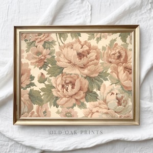 Vintage Rose Tapestry Print: Dämpad rosa blommig väggdekoration (digital nedladdning)