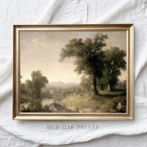 Vintage Landscape Print | Grazing Cows Valley Painting PRINTABLE | 215