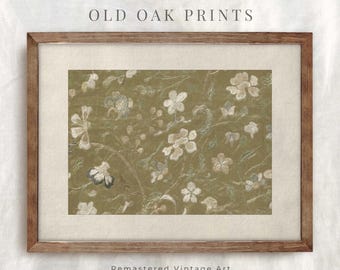 Green Floral Tapestry Print: Vintage Farmhouse Wall Art (Digital Download)