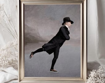 Vintage Winter Wall Art | Gentleman Skating PRINTABLE Art | Moody Neutral Holiday Decor | 542