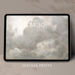 Vintage wolken iPad-achtergrond | Esthetische wolken | Grijze boho-esthetische iPad-achtergrond | DIGITALE kunst wolken | Tabletbehang | W115