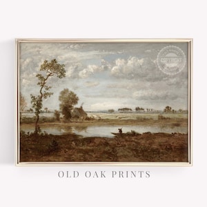 Sepia Landscape Print | Antique Lake Painting | Farmhouse Wall Art | PRINTABLE Digital Download | 216