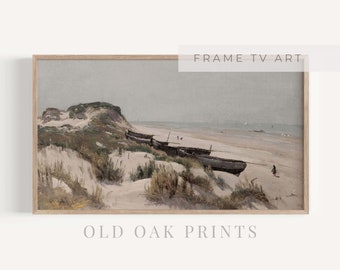 Vintage Coastal Painting for Samsung Frame TV: Rustic Beach Art (Digital Download)