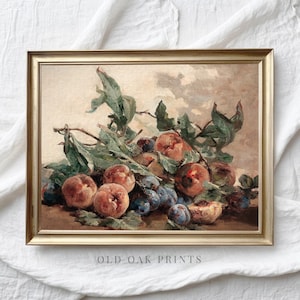 Vintage Still Life with Peaches and Plums, Remastered Digital Art, PRINTABLE Farmhouse Kitchen Decor, Enhanced Artwork | 1021