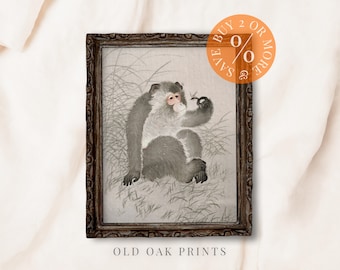 Vintage Japanese Monkey Art Print: Remastered Animal Drawing (Digital Download)