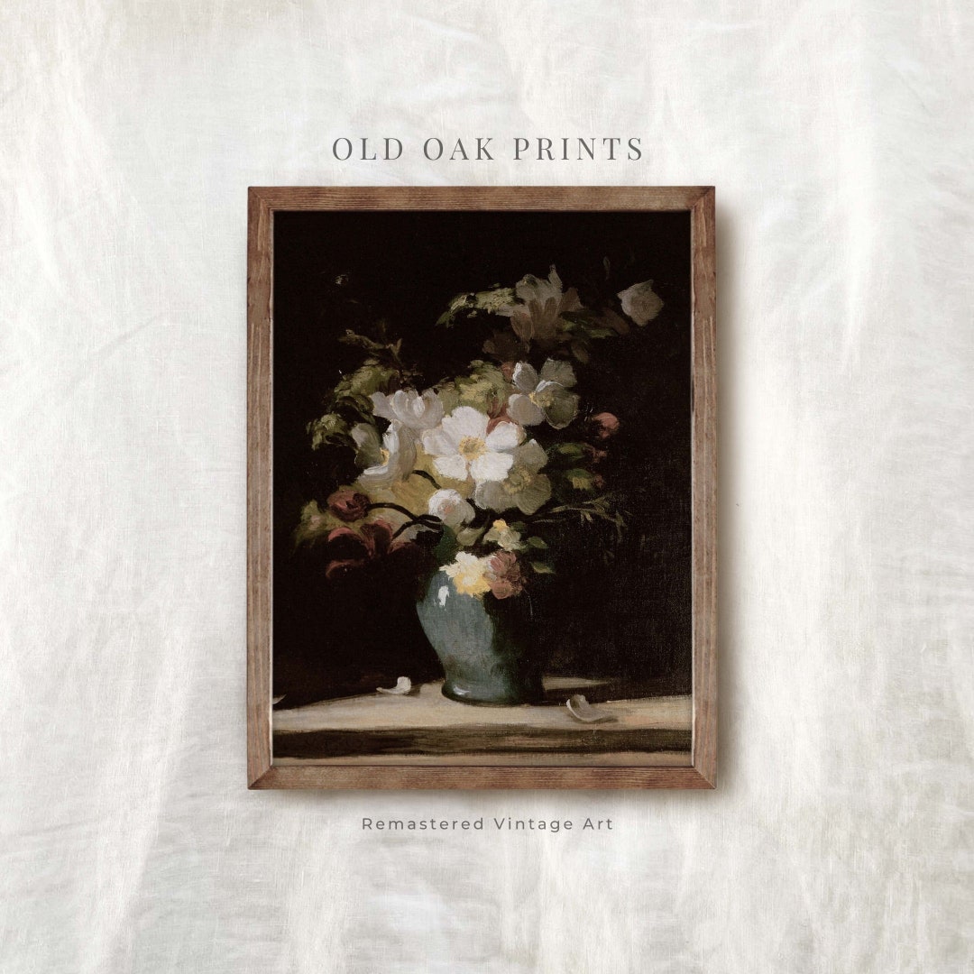 Romantic Floral Wall Art Moody Vintage Still Life Print PRINTABLE Antique Flower Painting
