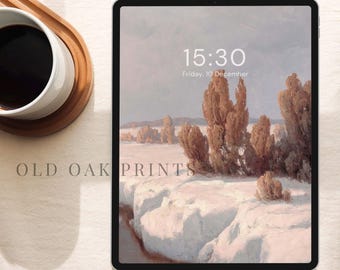 Papier peint vintage Paysage d'hiver pour iPad (Téléchargement numérique)
