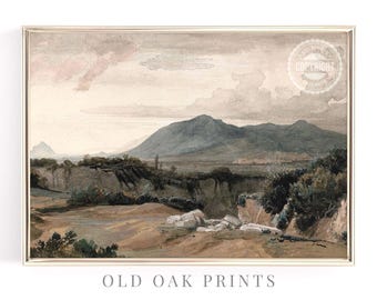 Vintage Landscape Painting: Blue Green Country Art (Digital Download)