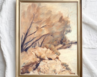 Vintage Fall River Landscape Painting: Dämpad tonal konst (utskrivbar)