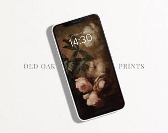 Vintage Floral iPhone Wallpaper | Dark Roses Art (Digital Download)