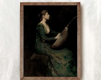 Vintage Woman Musician Portrait: French Fall Printable Art (Digital Download)