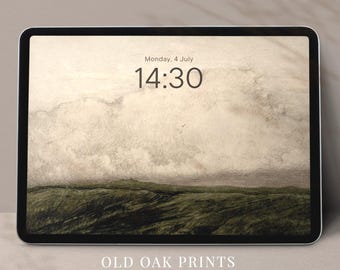 Vintage landschap iPad-behang | Moody Green (digitale download)