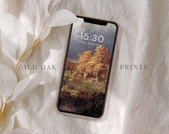 Fall iPhone Wallpaper | Vintage Aesthetic Autumn Phone Wallpaper |Fall Landscape iPhone Background Digital DOWNLOAD | P036