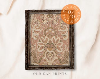 Vintage rosa paisleytryck: Antik textilväggkonst (digital nedladdning)