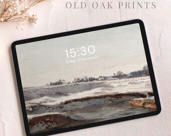Minimalist iPad Wallpaper | Blue Grey Tone Vintage Winter Landscape | Abstract iPad Background | Digital DOWNLOAD | W013