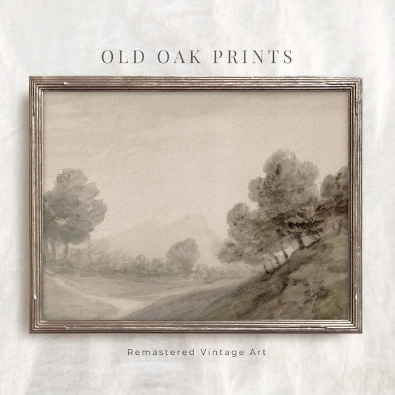 Antique Watercolor Landscape Painting: Rustic Vintage Art (Digital Download)