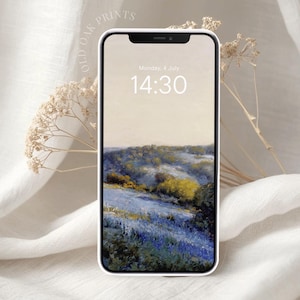 Spring Wildflowers iPhone Wallpaper | Vintage Aesthetics Phone Backgrounds | Blue Aesthetic Phone Wallpaper | P126
