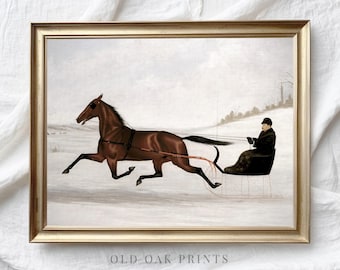 Tableau Vintage Cheval Et Traîneau Dans La Neige – Décoration Murale Sépia