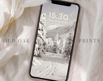 Winter Trees Phone Wallpaper | Christmas Snow iPhone Wallpaper | Vintage Christmas Aesthetic Digital DOWNLOAD iPhone Background | P007
