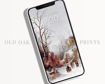 May include: A digital illustration of a snowy winter scene with a church in the background. The image is displayed on a smartphone screen with the time 17:30 displayed on the screen.