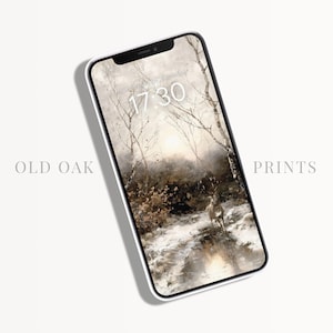 Winter Deer Wallpaper iPhone Background, Vintage Winter Landscape, Christmas iPhone Background, Winter Wallpaper Aesthetic | P279