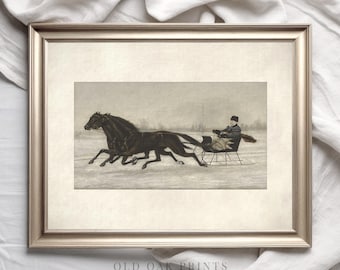 Vintage Winter Scene Wall Art | Neutral Christmas Holiday Landscape PRINTABLE | Downloadable Digital | 523