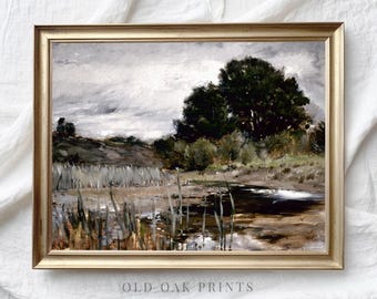 French Country Landscape Art Print: Vintage Farmhouse Painting (Digital Download)