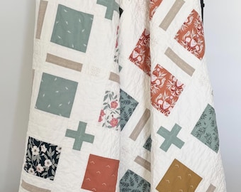 Handmade Throw Quilt: Garden Dreams Fabric, fluffy fleece backing, 58”x72”