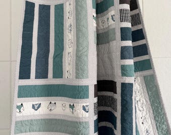 Blakely Quilt in Blues and Greens, Fluffy Fleece Backing 40”x 40”