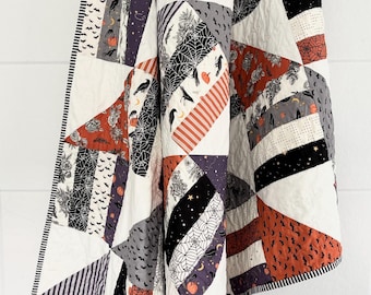 Handmade Halloween Throw Quilt: Sophisticated Fall Decor, 53x62