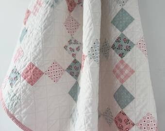 Baby Girl Irish Chain Quilt, Minky Backing, 40”x40”