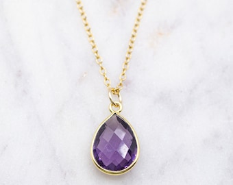 Purple Quartz Teardrop Necklace, 22k Gold Vermeil Necklace Chain